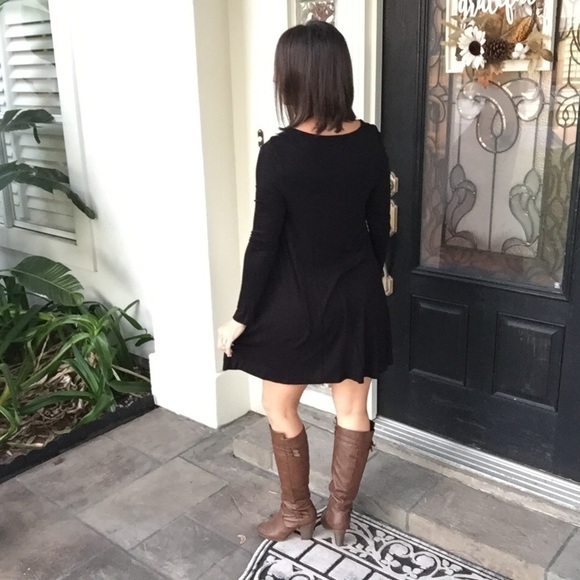 🍁Tunic Dress Round Neck Dolman Sleeve Black 1018 - Picture 3 of 8